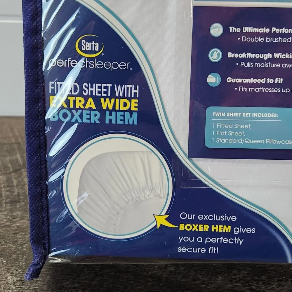 SERTA 3 Piece Twin Sheet Set White Smart Comfort Wicking